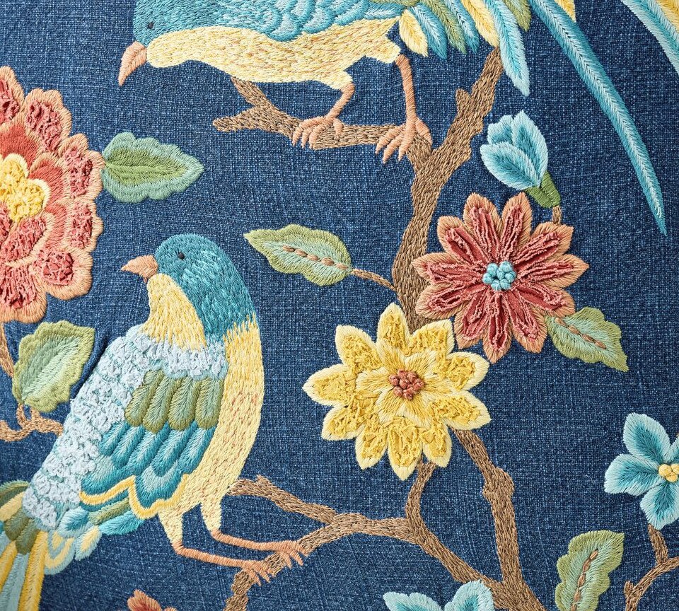Floral Bird Embroidered Cushion Pottery Barn Australia